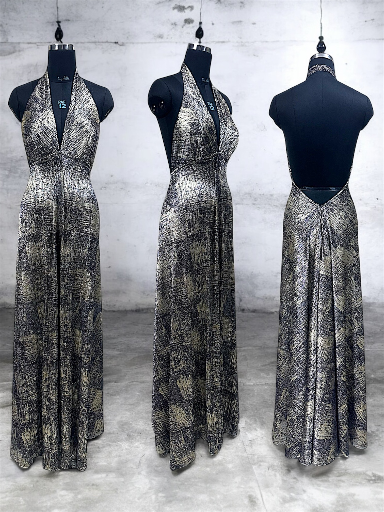 Haltered Lamé long dress